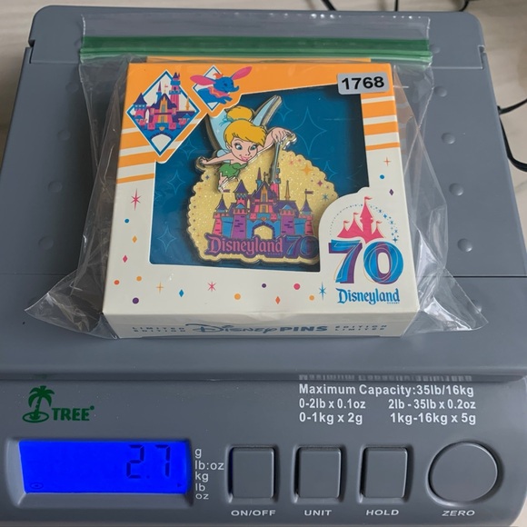1768 Disneyland 70th Anniversary Tinker Bell Castle Jumbo 3” Pin Glitter Enamel - Picture 2 of 2